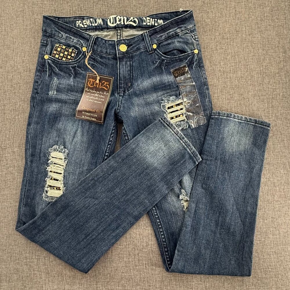 NEW!‎ Ten25 Denim Jeans Junioers 11/12 Cotton Blend Ripped Distressed Low Rise